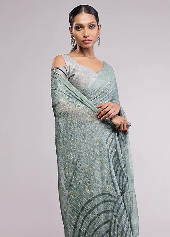 Green Chiffon Silk Saree With Blouse Piece