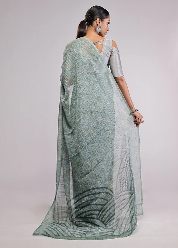 Green Chiffon Silk Saree With Blouse Piece - Image 3