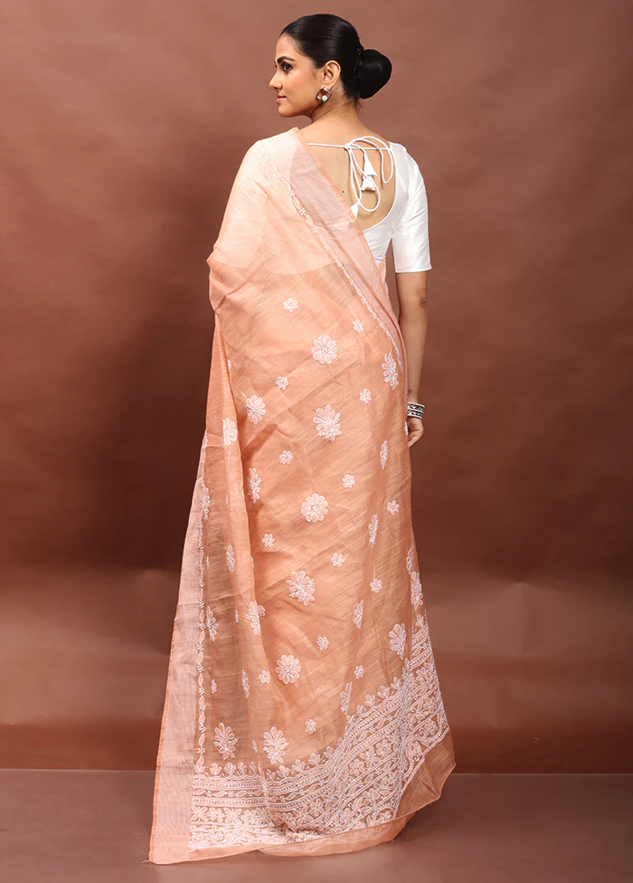 Cream Chikankari Saree With Blouse Piece - Image 3