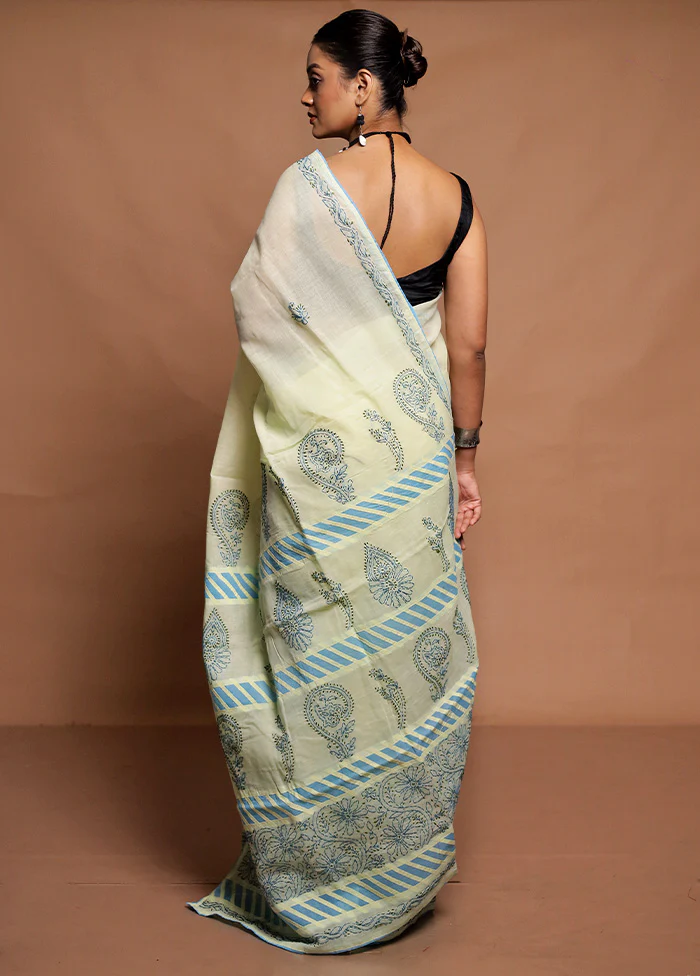 Cream Chikankari Saree With Blouse Piece - Image 3