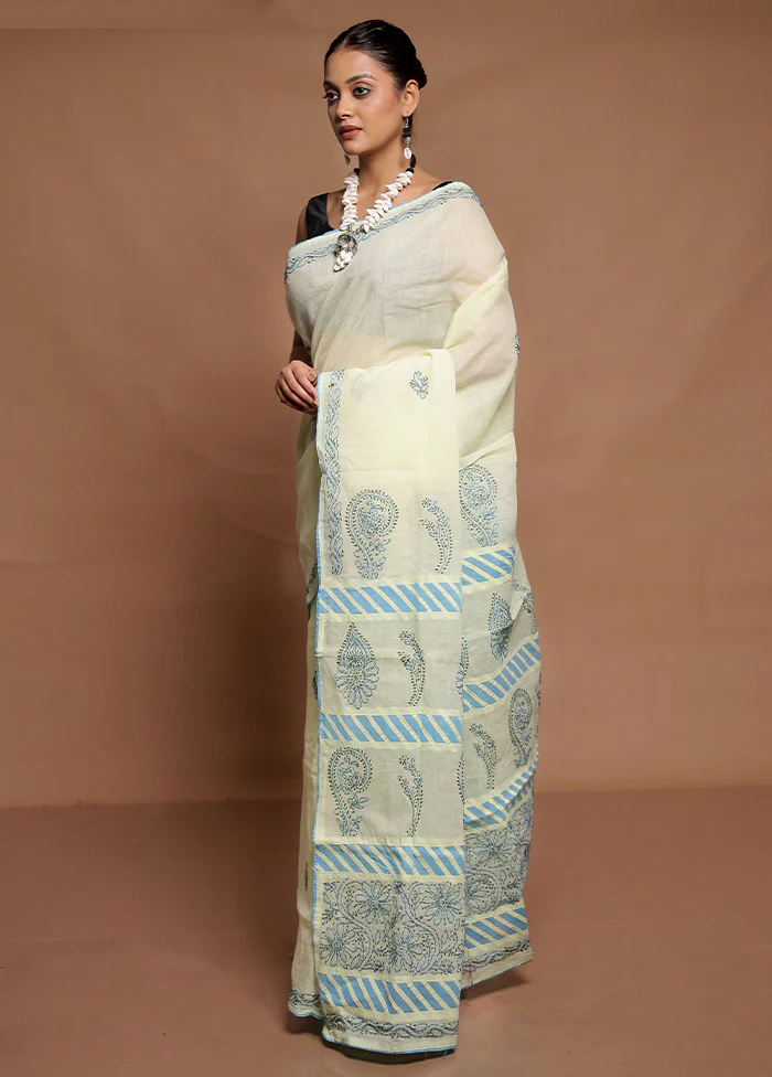 Cream Chikankari Saree With Blouse Piece - Image 4