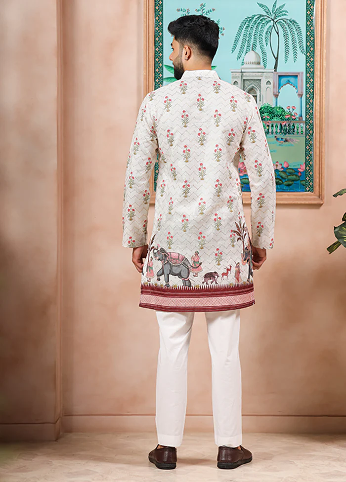 Cream Cotton Kurta & Pajama Set - Image 3