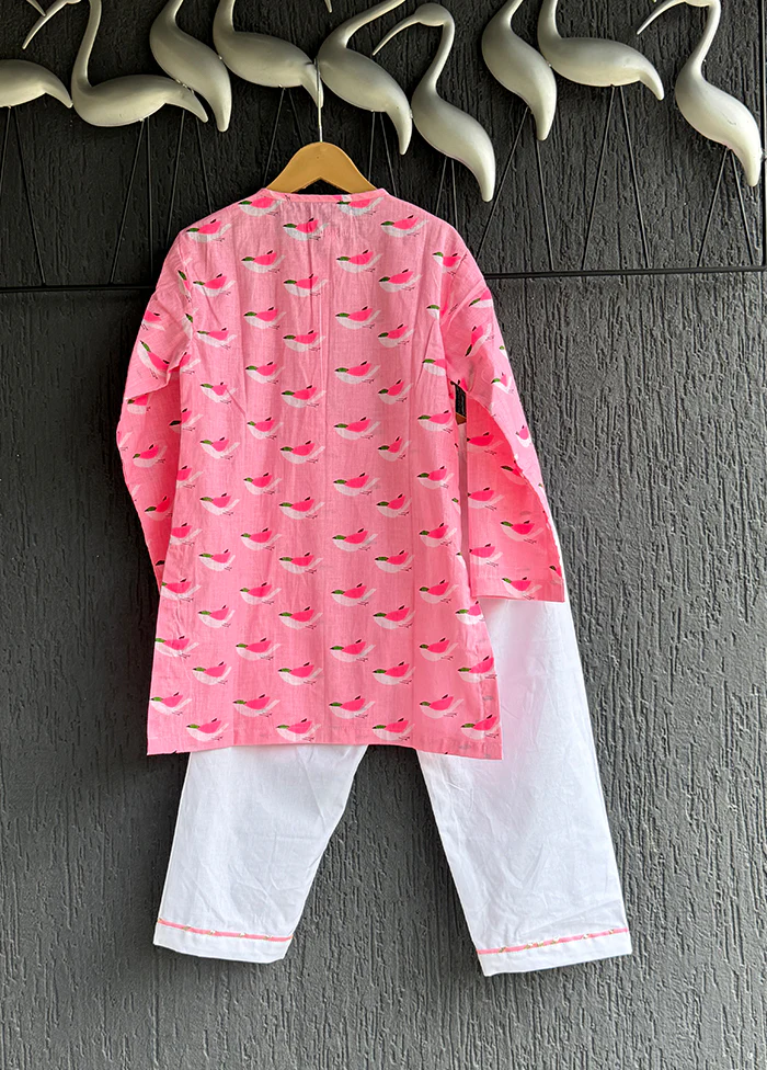 Pink cotton Kurta & Pajama Set - Image 3