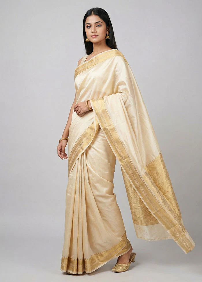 Cream Cotton Saree With Blouse Piece