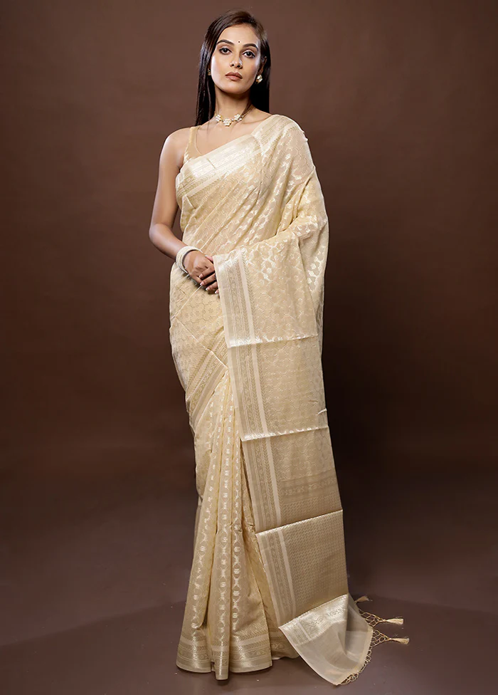 Cream Cotton Saree With Blouse Piece - Image 2