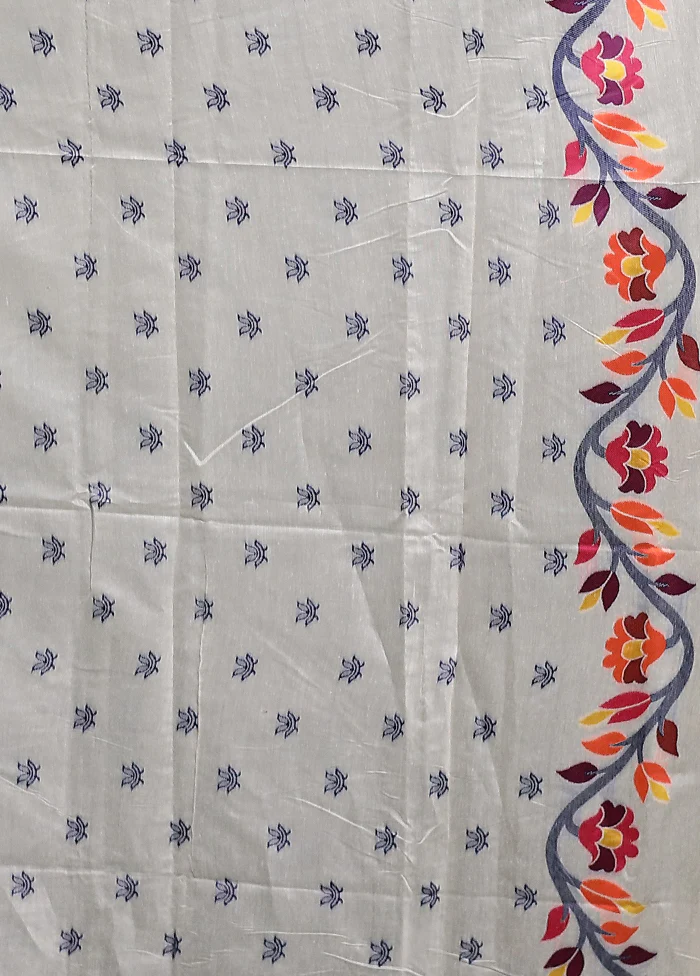 Cream Cotton Saree With Blouse Piece - Image 5