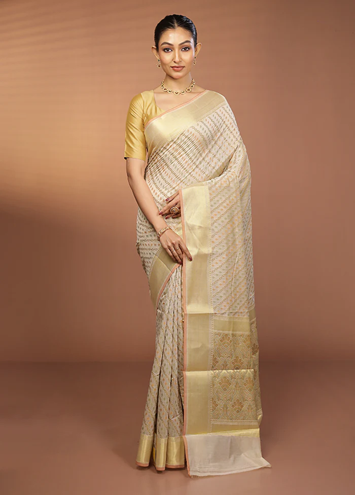 Cream Cotton Saree With Blouse Piece - Image 2