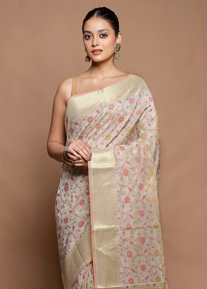 Cream Cotton Saree With Blouse Piece - Image 2