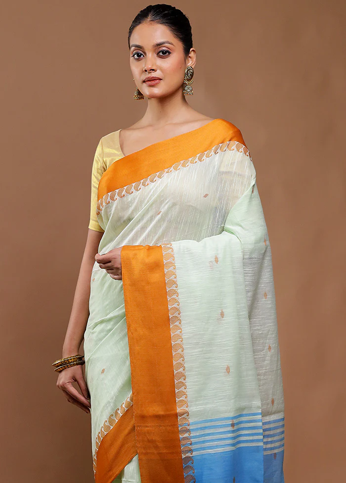 Cream Cotton Saree With Blouse Piece - Image 2