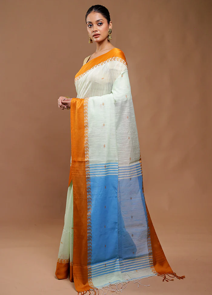 Cream Cotton Saree With Blouse Piece - Image 4