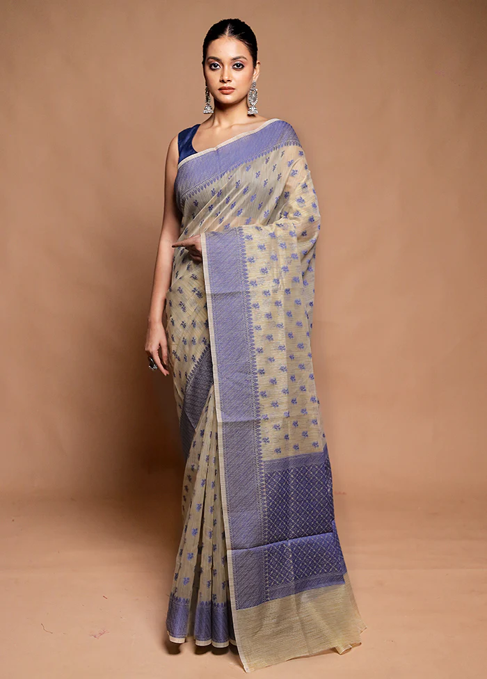 Cream Cotton Saree With Blouse Piece