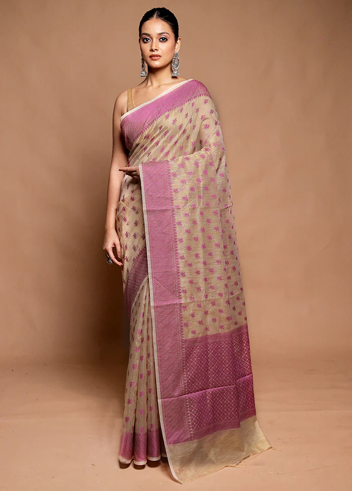 Cream Cotton Saree With Blouse Piece