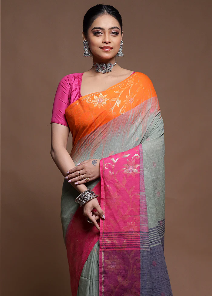 Cream Cotton Saree With Blouse Piece - Image 2