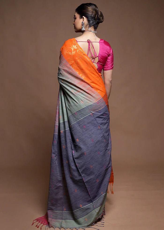 Cream Cotton Saree With Blouse Piece - Image 3