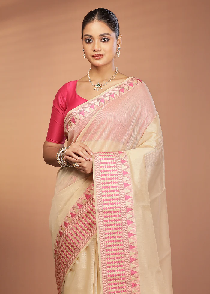 Cream Cotton Saree With Blouse Piece