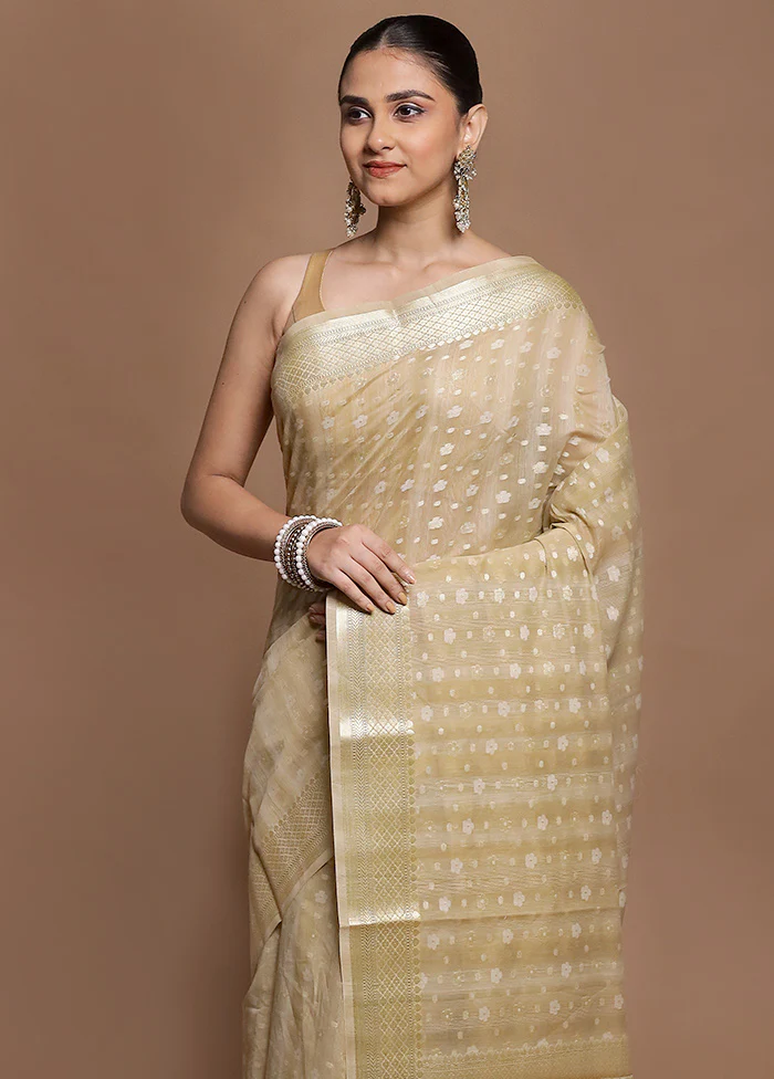 Cream Cotton Saree With Blouse Piece - Image 2