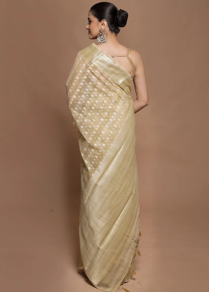 Cream Cotton Saree With Blouse Piece - Image 3