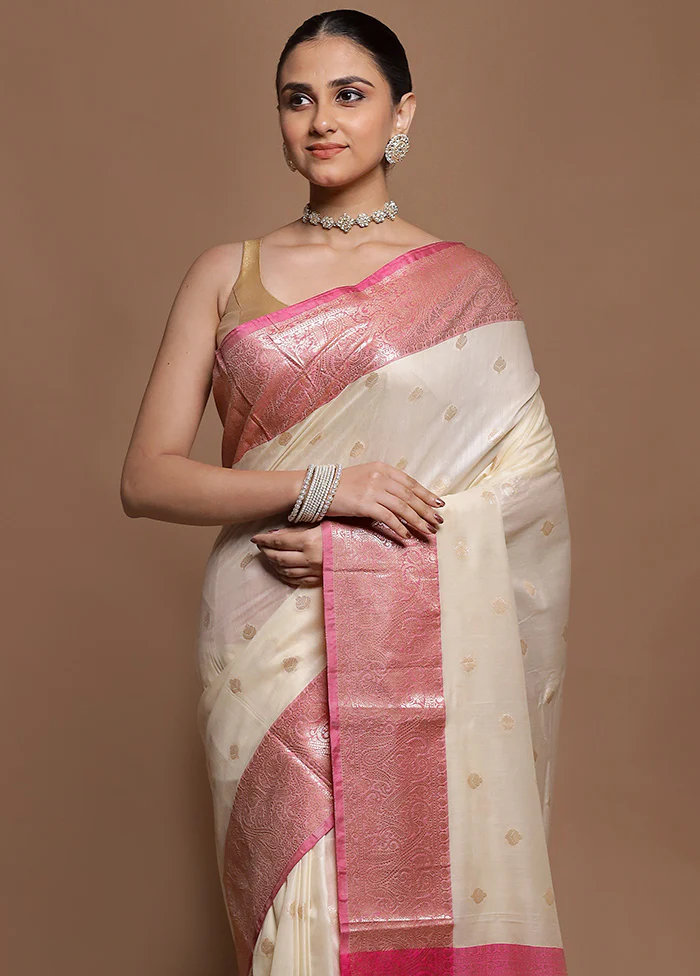 Cream Cotton Saree With Blouse Piece - Image 2