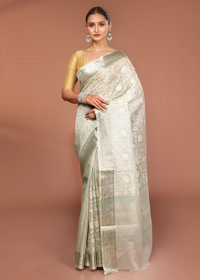 Cream Cotton Saree With Blouse Piece - Image 2