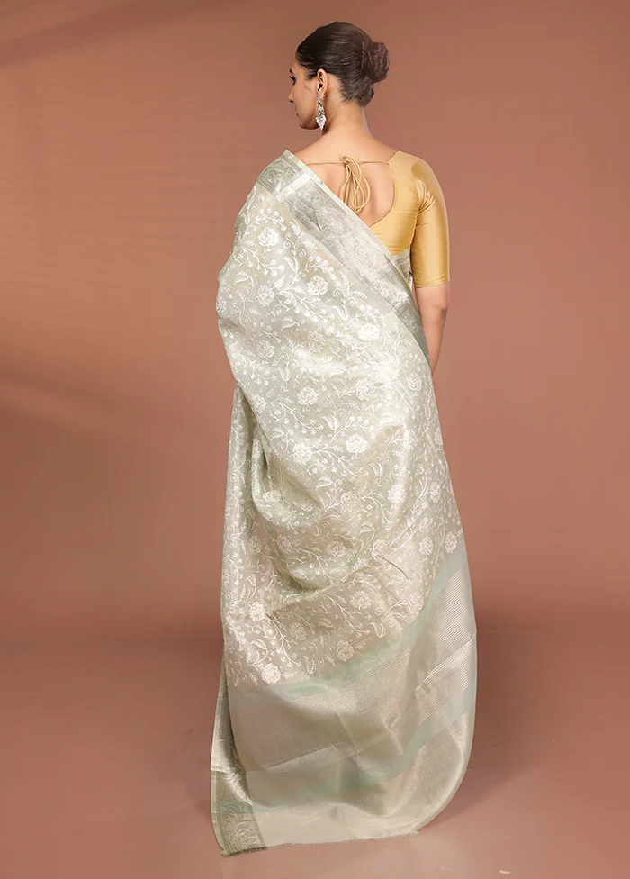 Cream Cotton Saree With Blouse Piece - Image 3