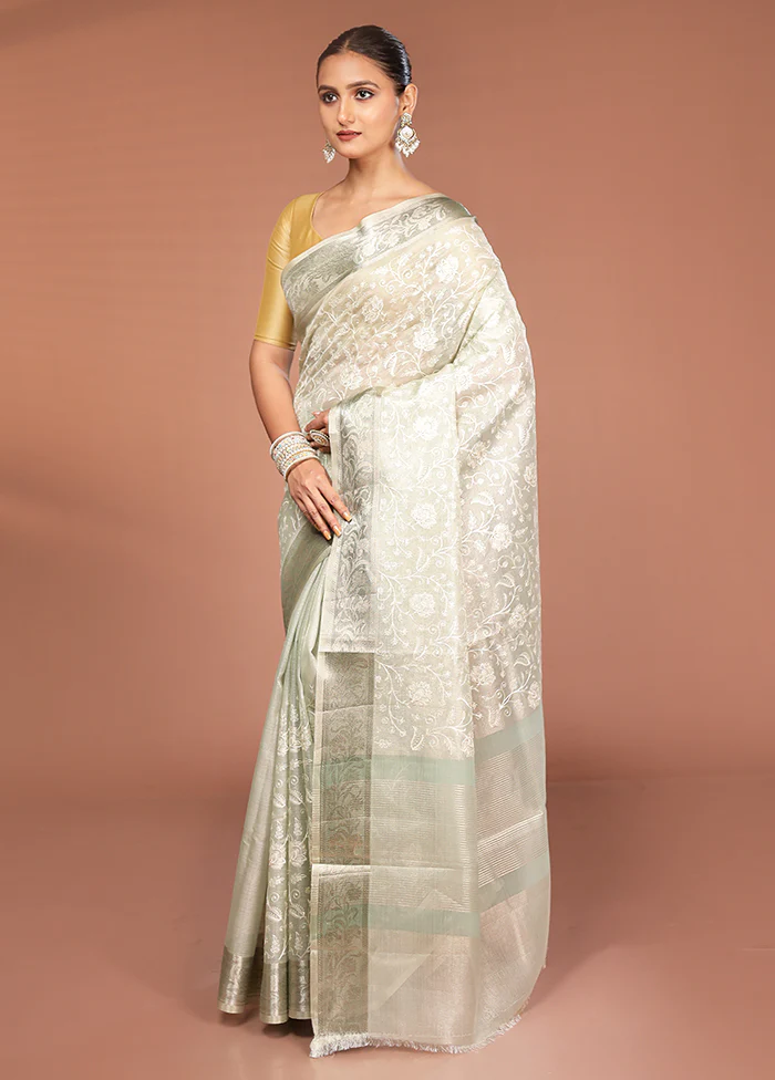 Cream Cotton Saree With Blouse Piece - Image 4