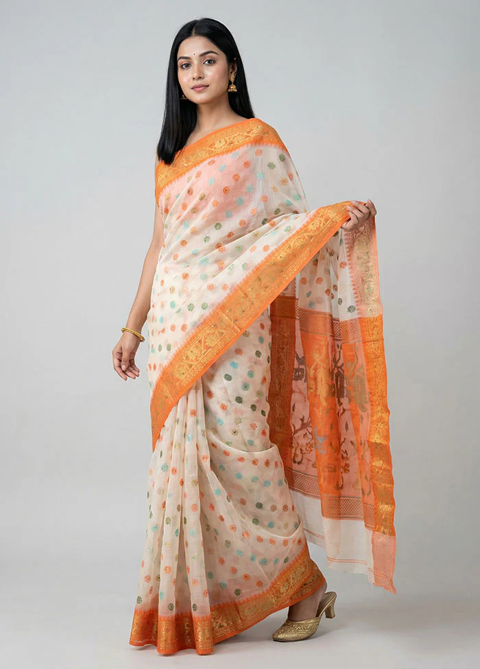 Cream Cotton Saree With Blouse Piece