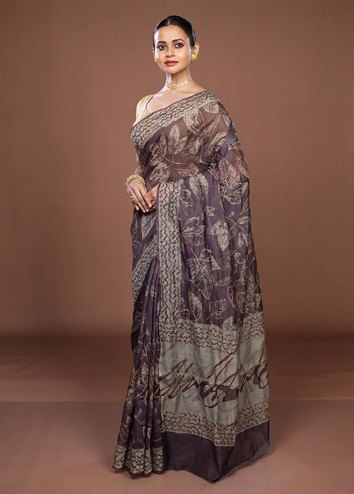 Cream Cotton Saree With Blouse Piece - Image 4