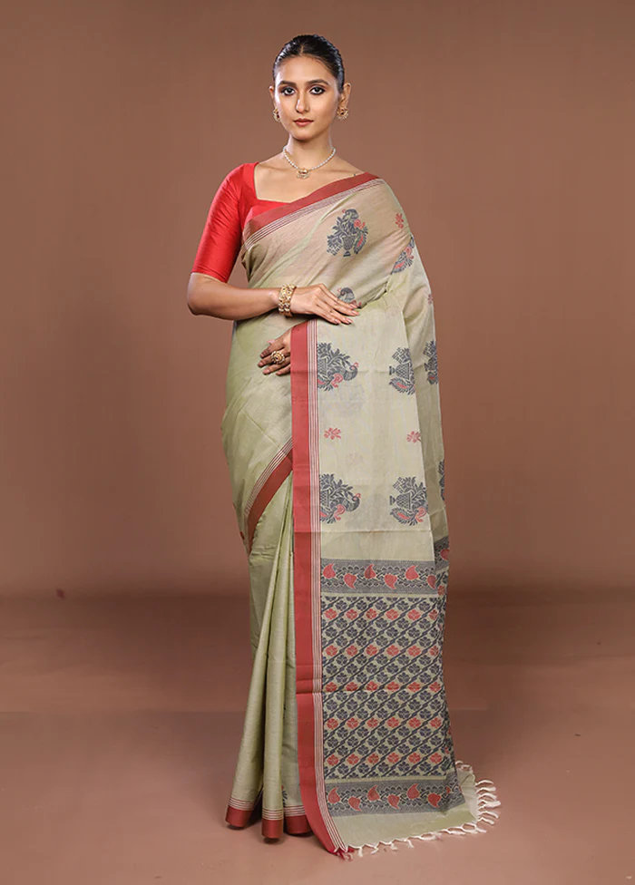 Cream Cotton Saree With Blouse Piece - Image 2