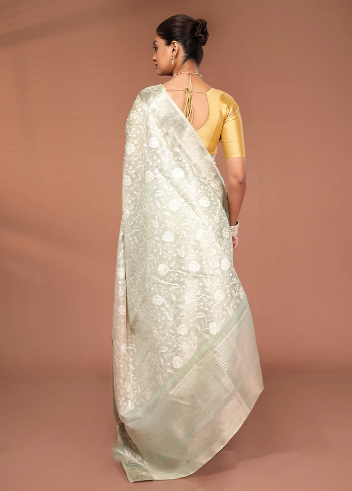 Cream Cotton Saree With Blouse Piece - Image 3