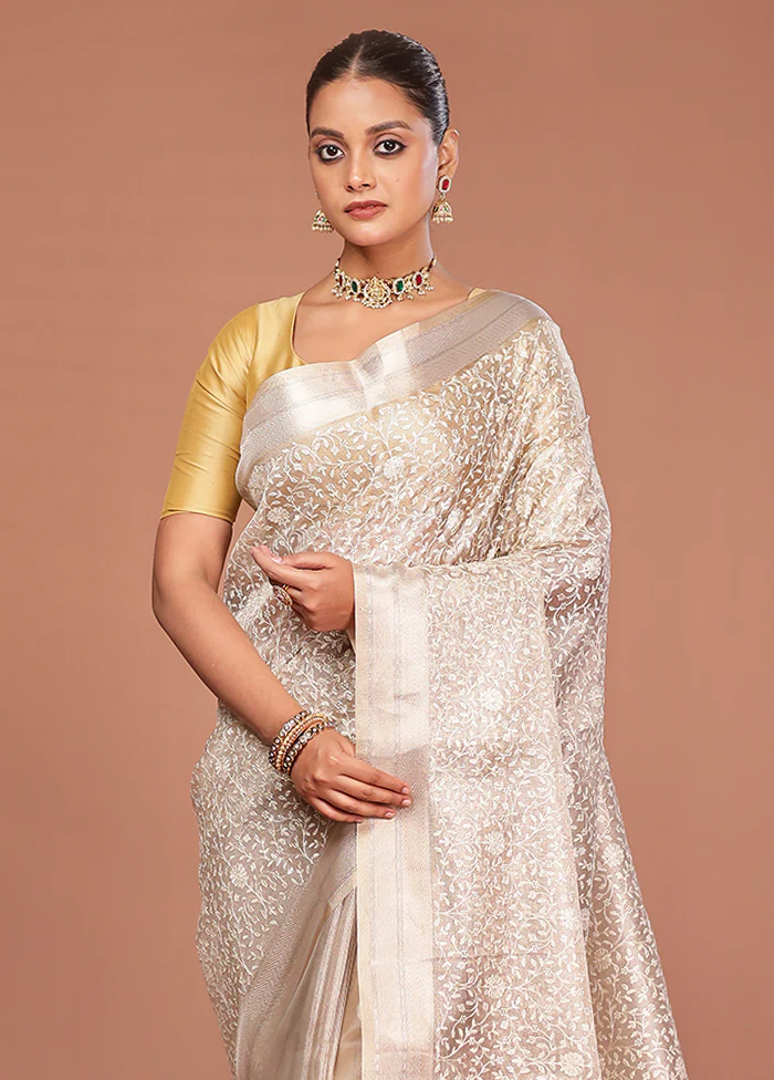 Cream Cotton Saree With Blouse Piece