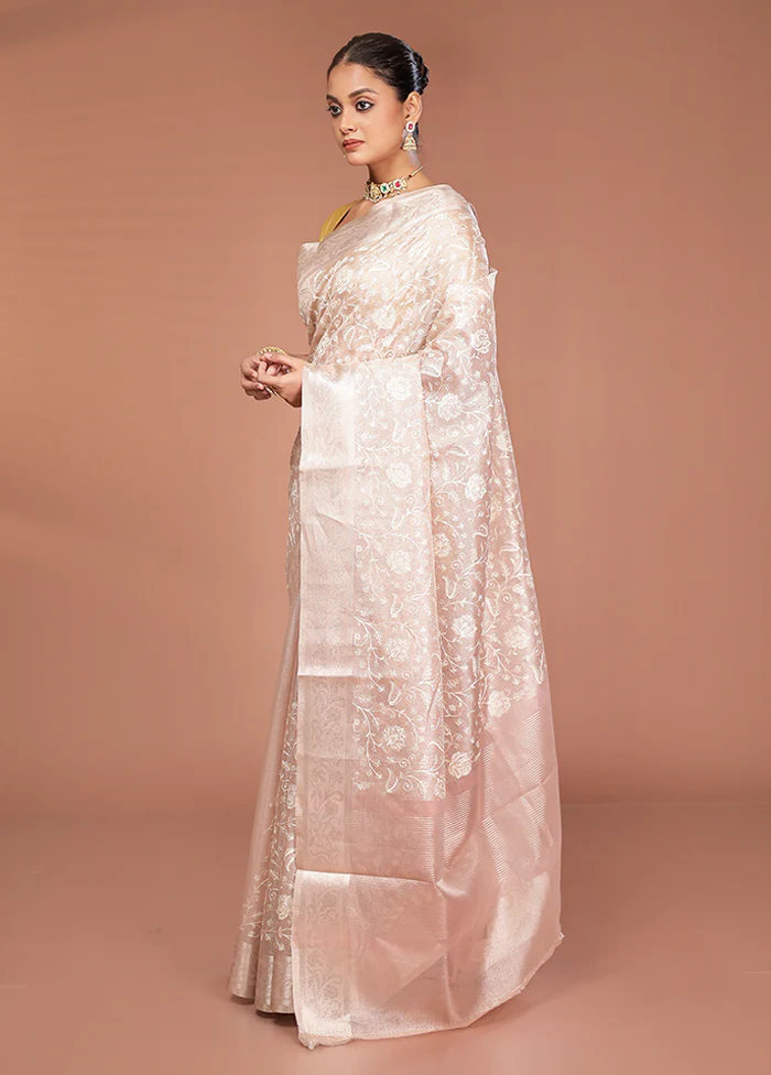 Cream Cotton Saree With Blouse Piece - Image 4
