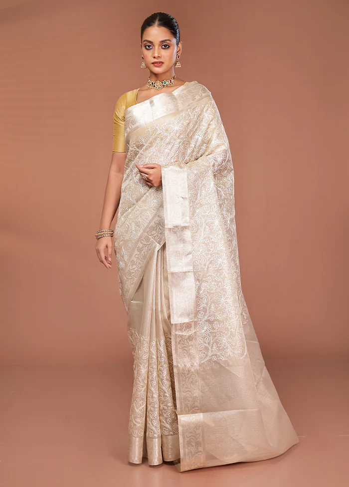 Cream Cotton Saree With Blouse Piece - Image 2