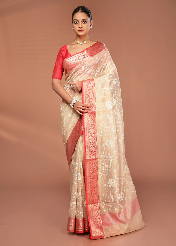 Cream Cotton Saree With Blouse Piece - Image 2