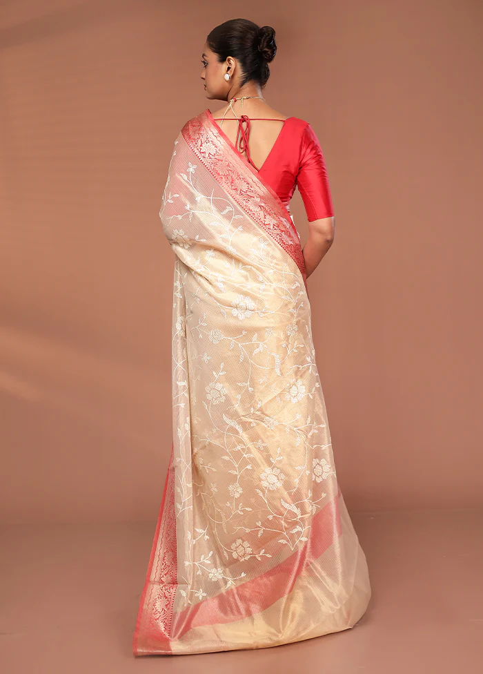 Cream Cotton Saree With Blouse Piece - Image 3