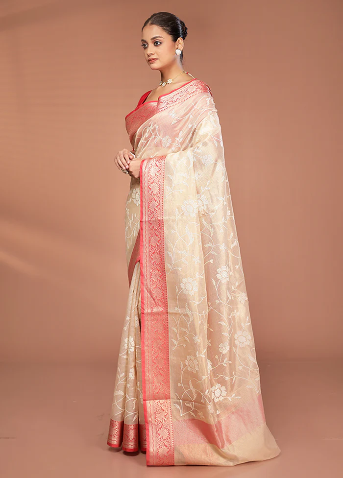 Cream Cotton Saree With Blouse Piece - Image 4