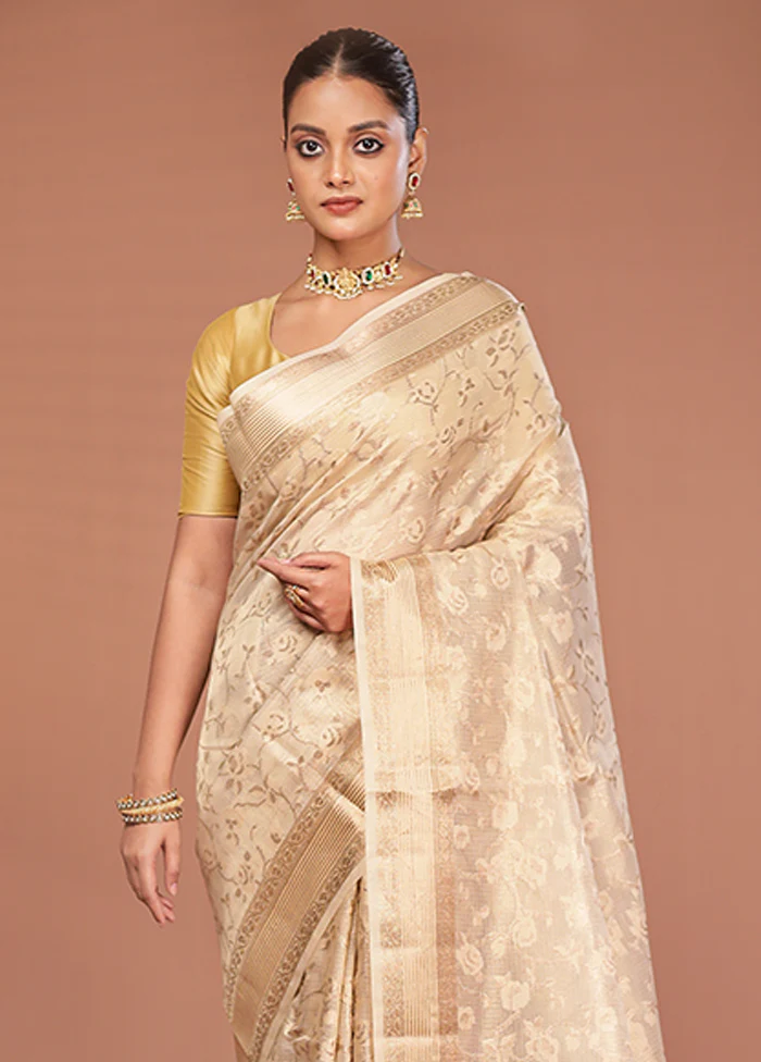 Cream Cotton Saree With Blouse Piece