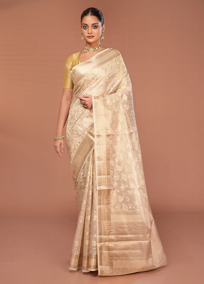 Cream Cotton Saree With Blouse Piece - Image 2