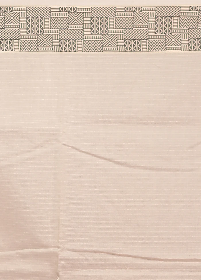 Cream Cotton Saree With Blouse Piece - Image 5