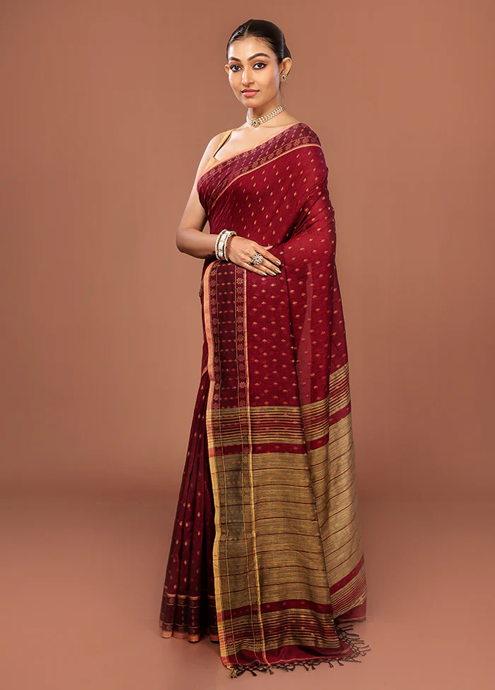 Cream Cotton Saree With Blouse Piece - Image 4