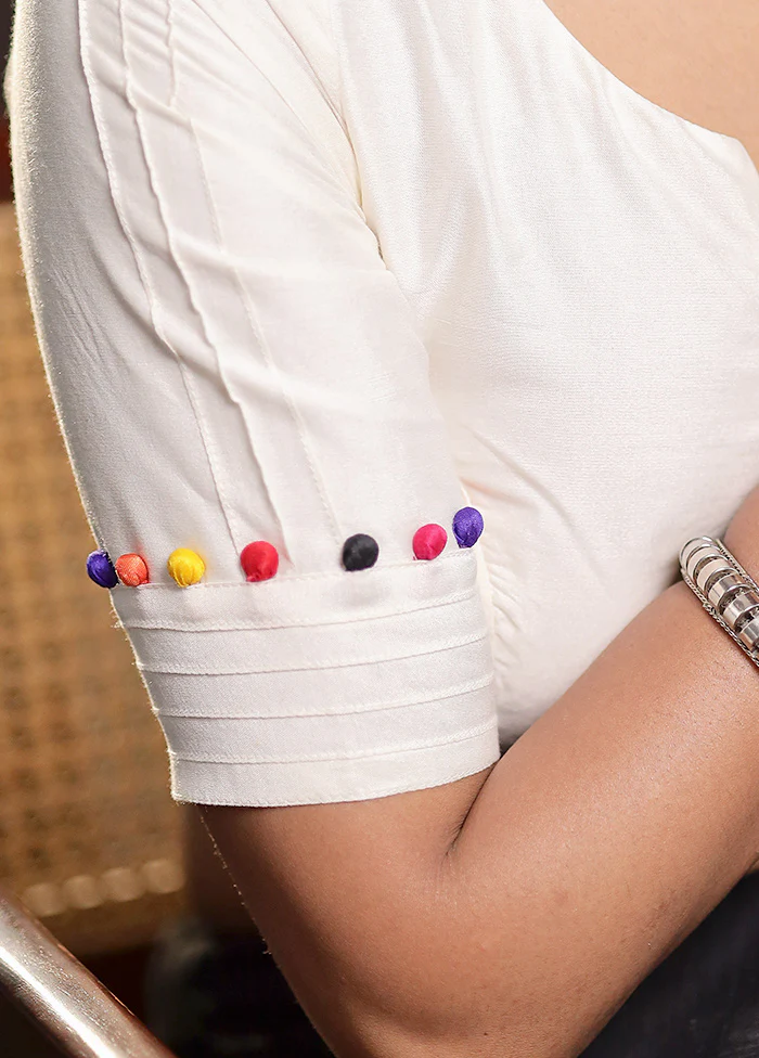 Cream Cotton Silk Designer Blouse - Image 4