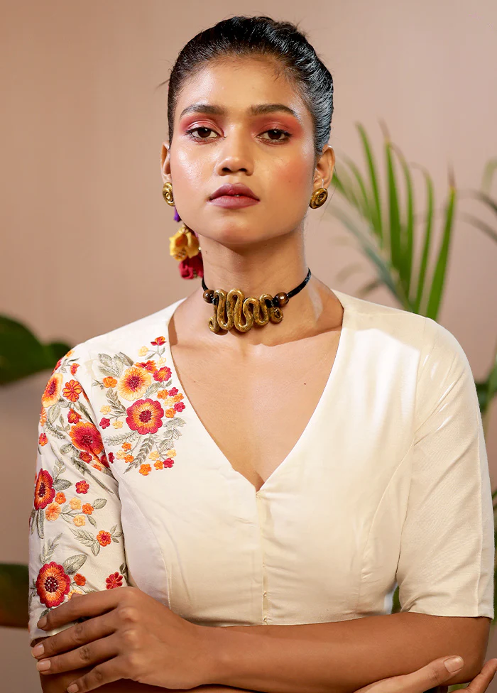 Cream Dola Silk Designer Blouse - Image 3