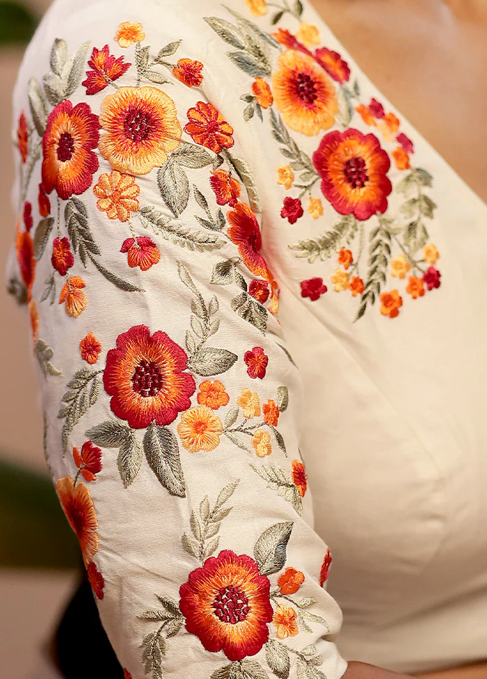 Cream Dola Silk Designer Blouse - Image 4