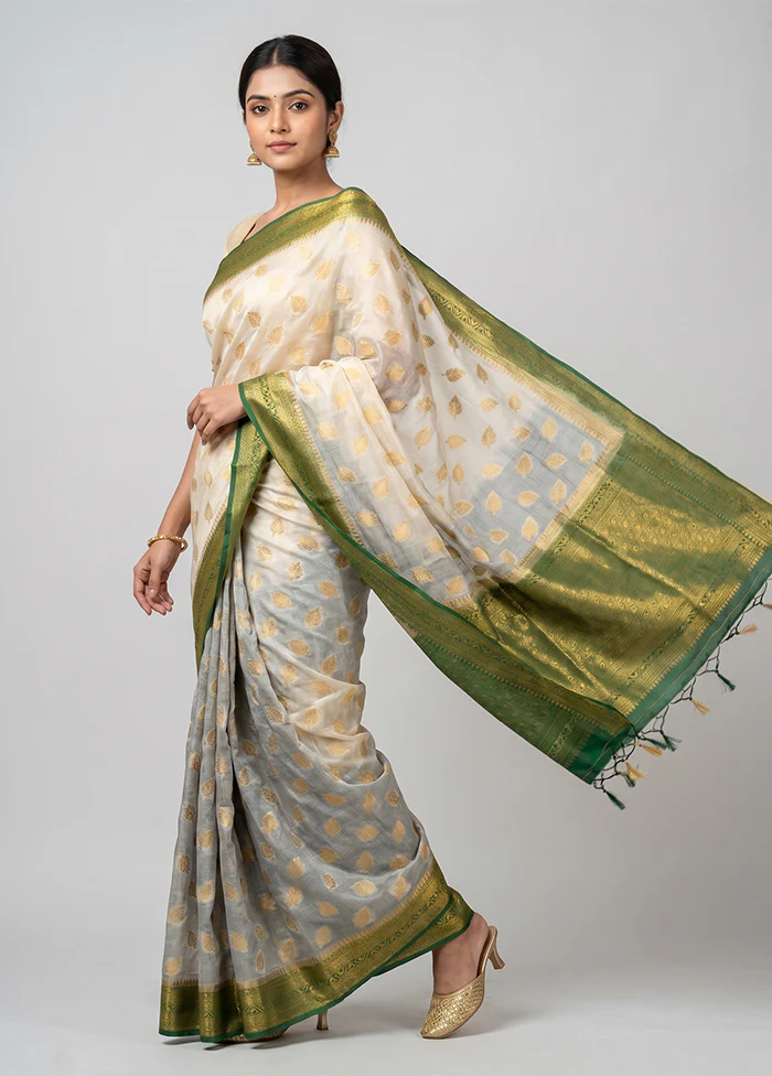 Cream Dupion Silk Saree With Blouse Piece