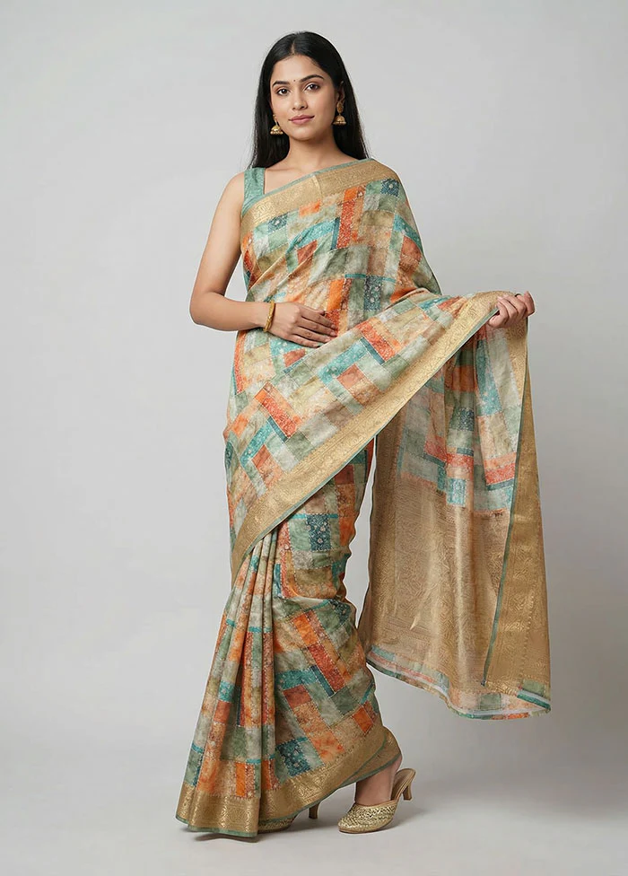 Cream Dupion Silk Saree With Blouse Piece