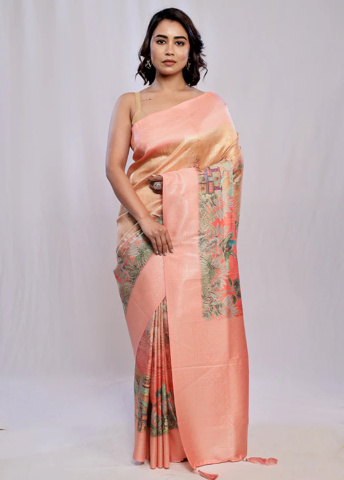 Cream Dupion Silk Saree With Blouse Piece - Image 3