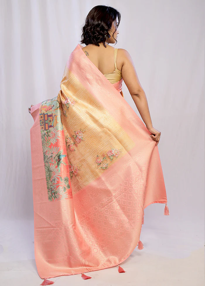 Cream Dupion Silk Saree With Blouse Piece - Image 4