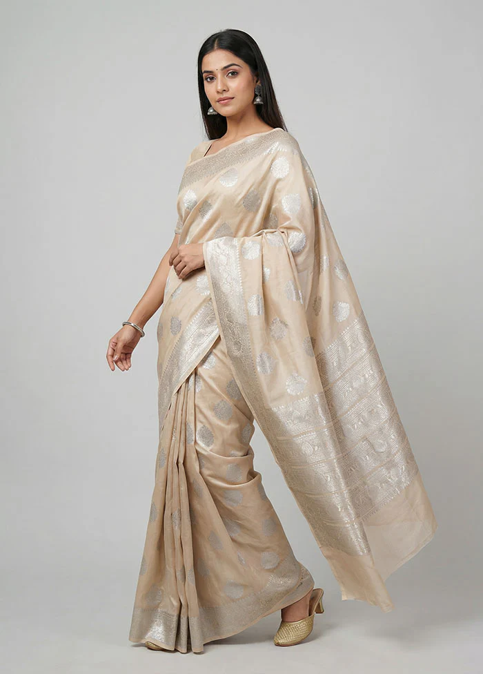 Cream Dupion Silk Saree With Blouse Piece