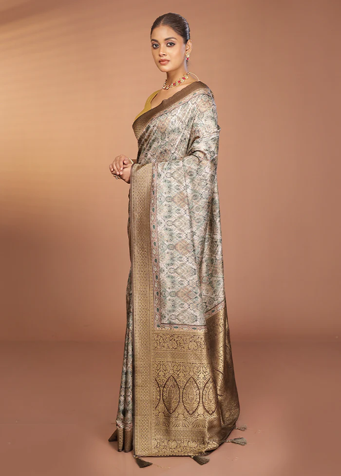 Cream Dupion Silk Saree With Blouse Piece - Image 4