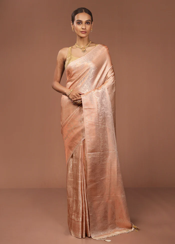 Cream Dupion Silk Saree With Blouse Piece - Image 2
