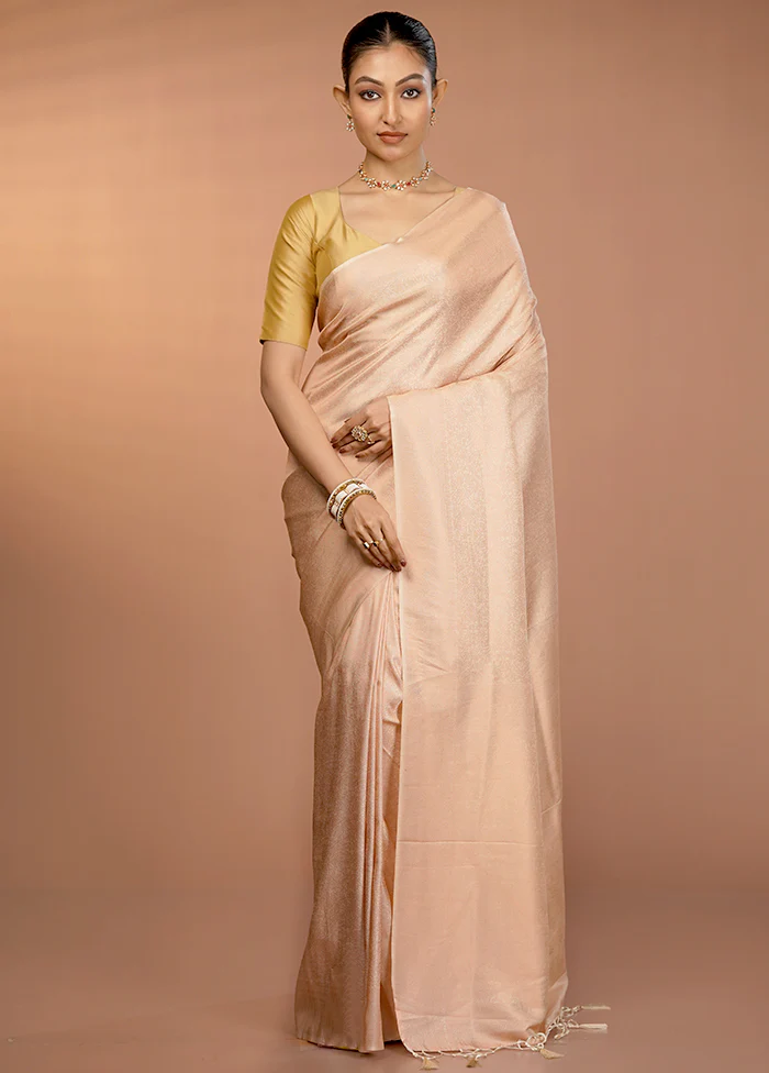 Cream Dupion Silk Saree With Blouse Piece - Image 2